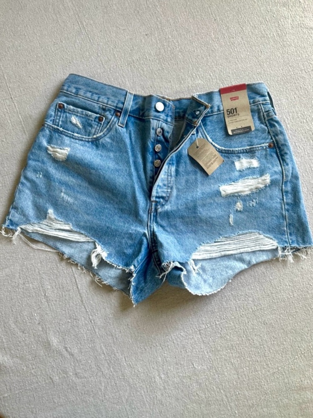 Levi’s 501 High Rise Cutoff Shorts Light Wash Distressed Button Fly 31